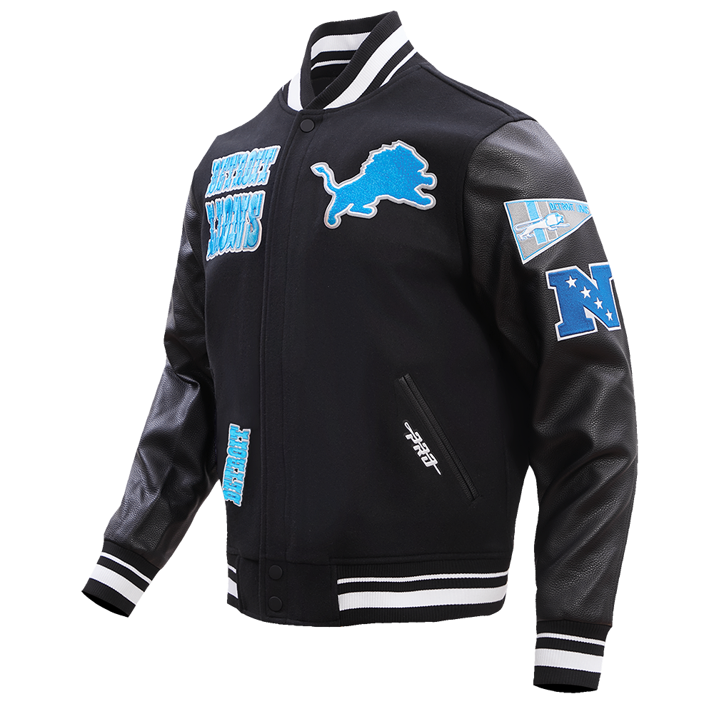 NFL Detroit Lions Retro Classic Varsity Jacket (Black) - Image 4